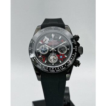 Custom Seiko Mod • Black Candy Skull Daytona Quartz Chronograph • 39.5mm
